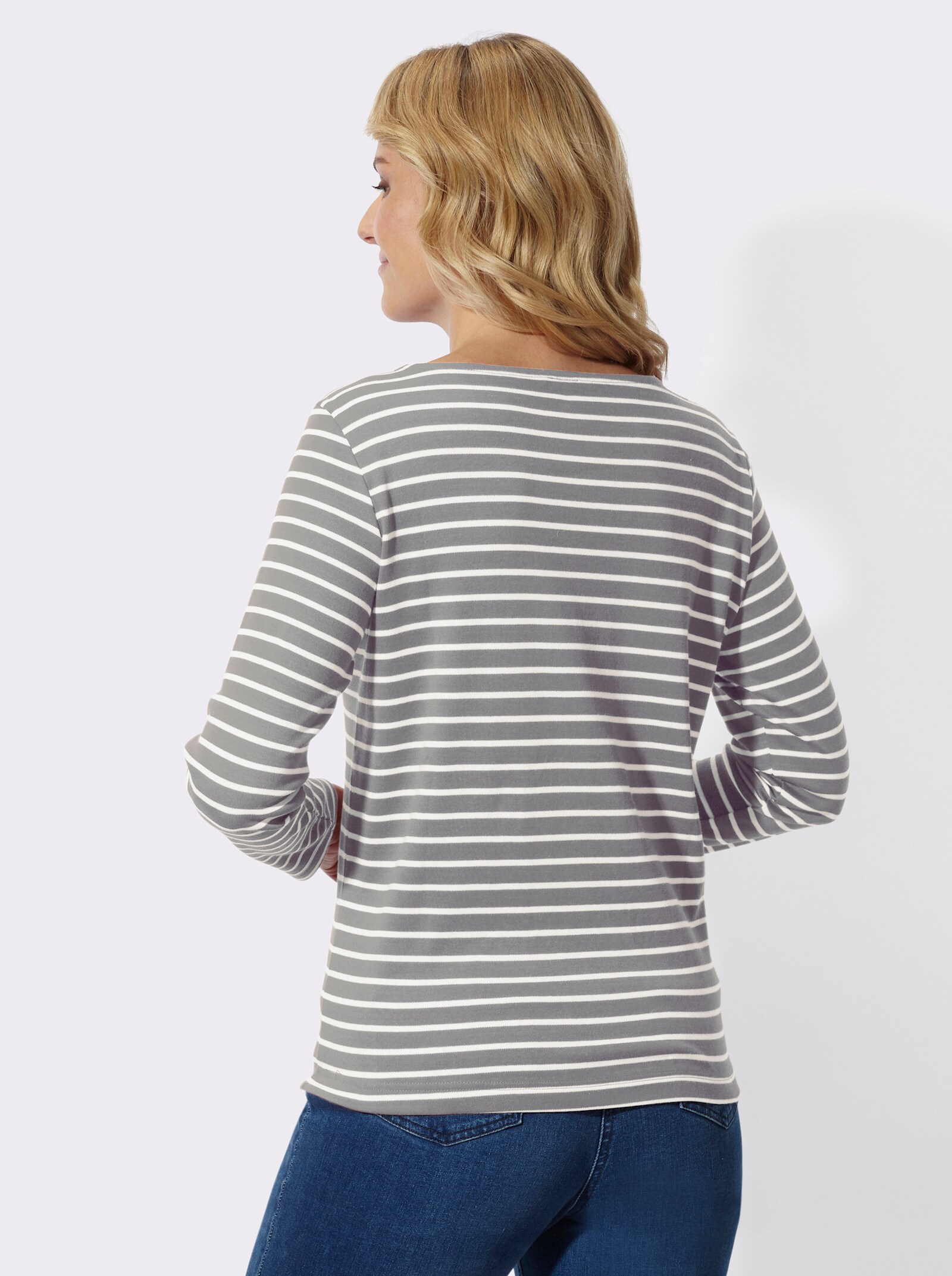 Sweatshirt im Ringel-Dessin - steingrau-ecru-geringelt