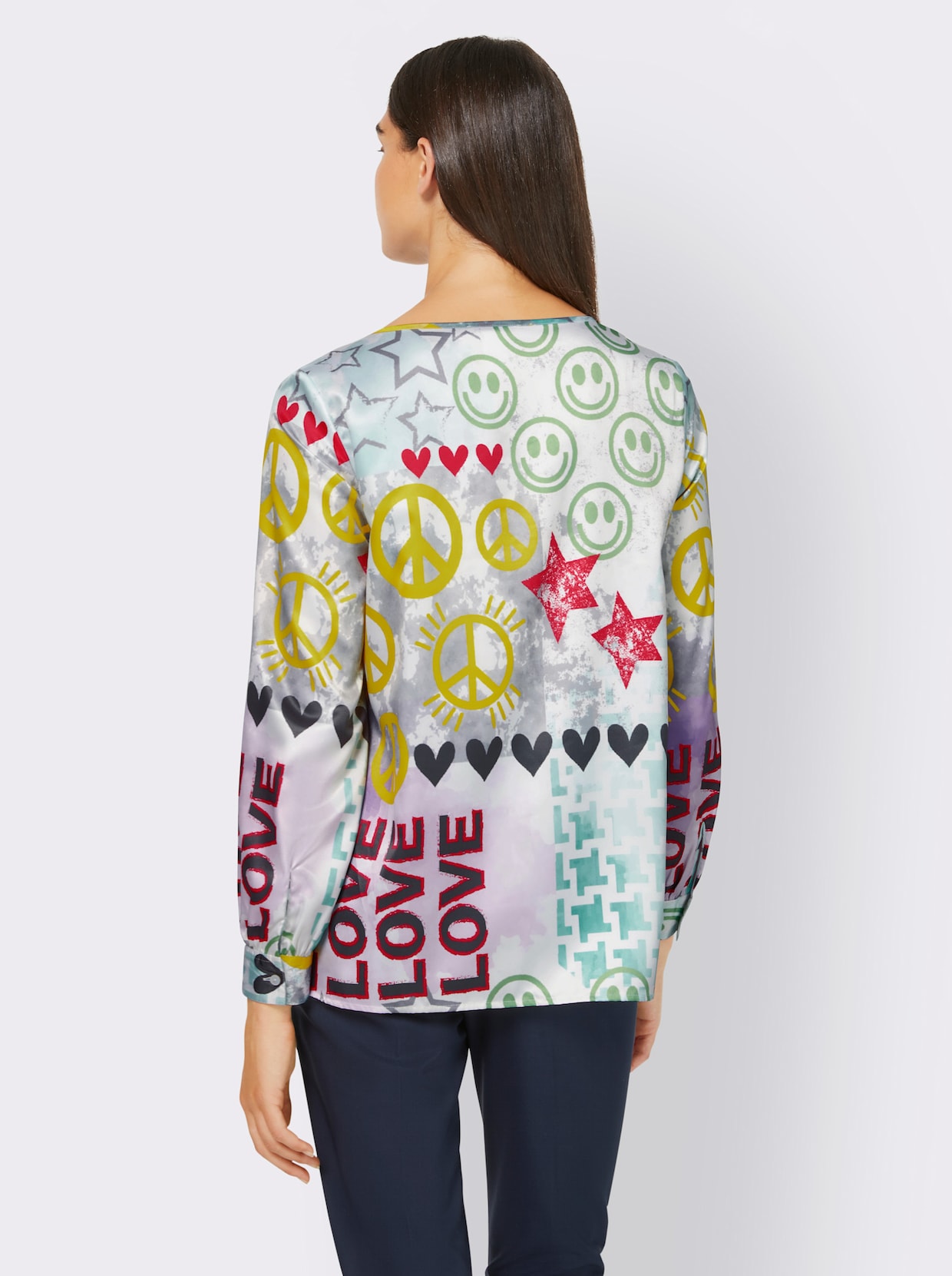 heine Satijnen blouse - ecru/limoen bedrukt