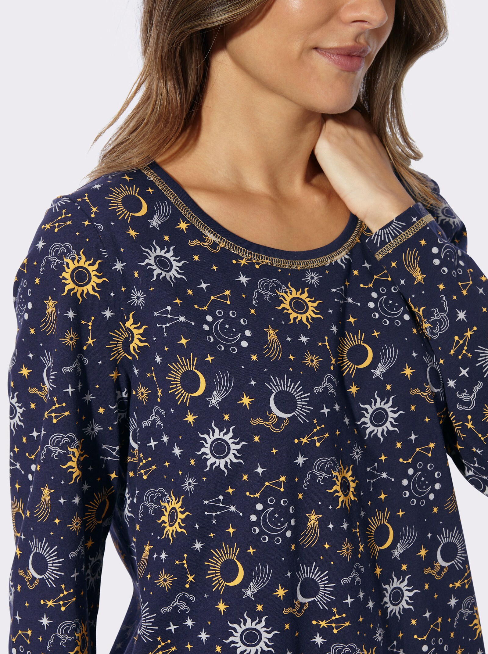 Nachthemd in Single-Jersey-Qualität - marine-ocker-bedruckt