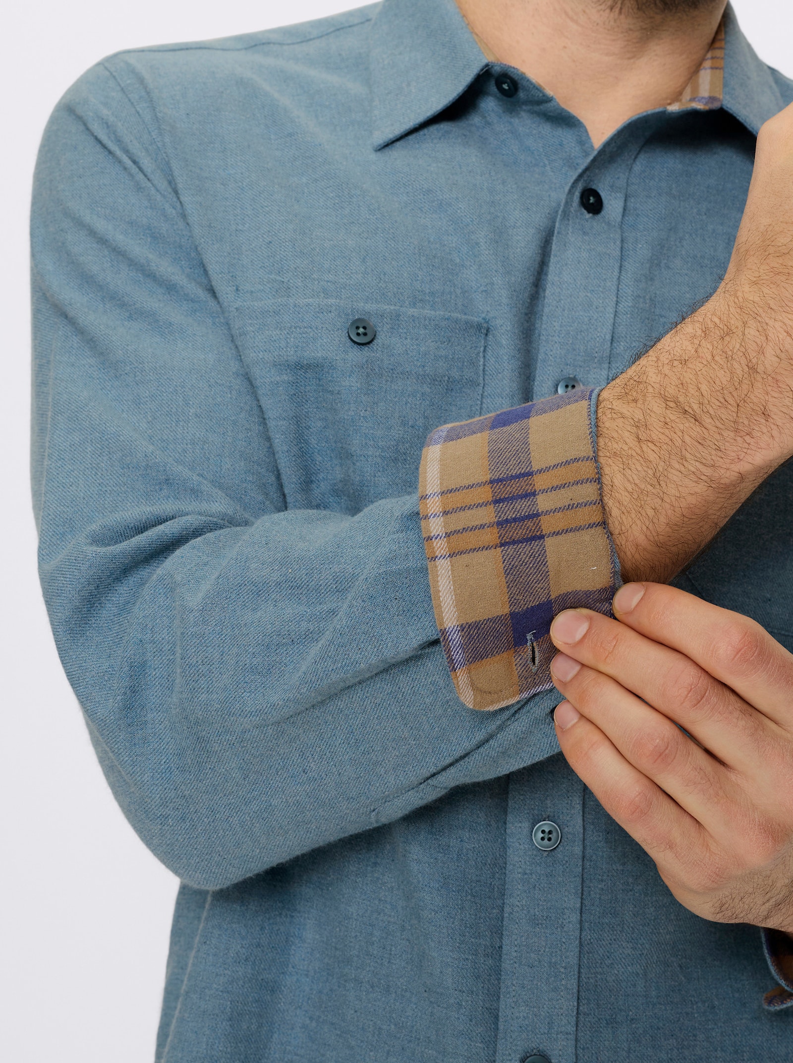 Catamaran Langarmhemd in Flanell-Qualität mit Wolle - jeansblau-meliert