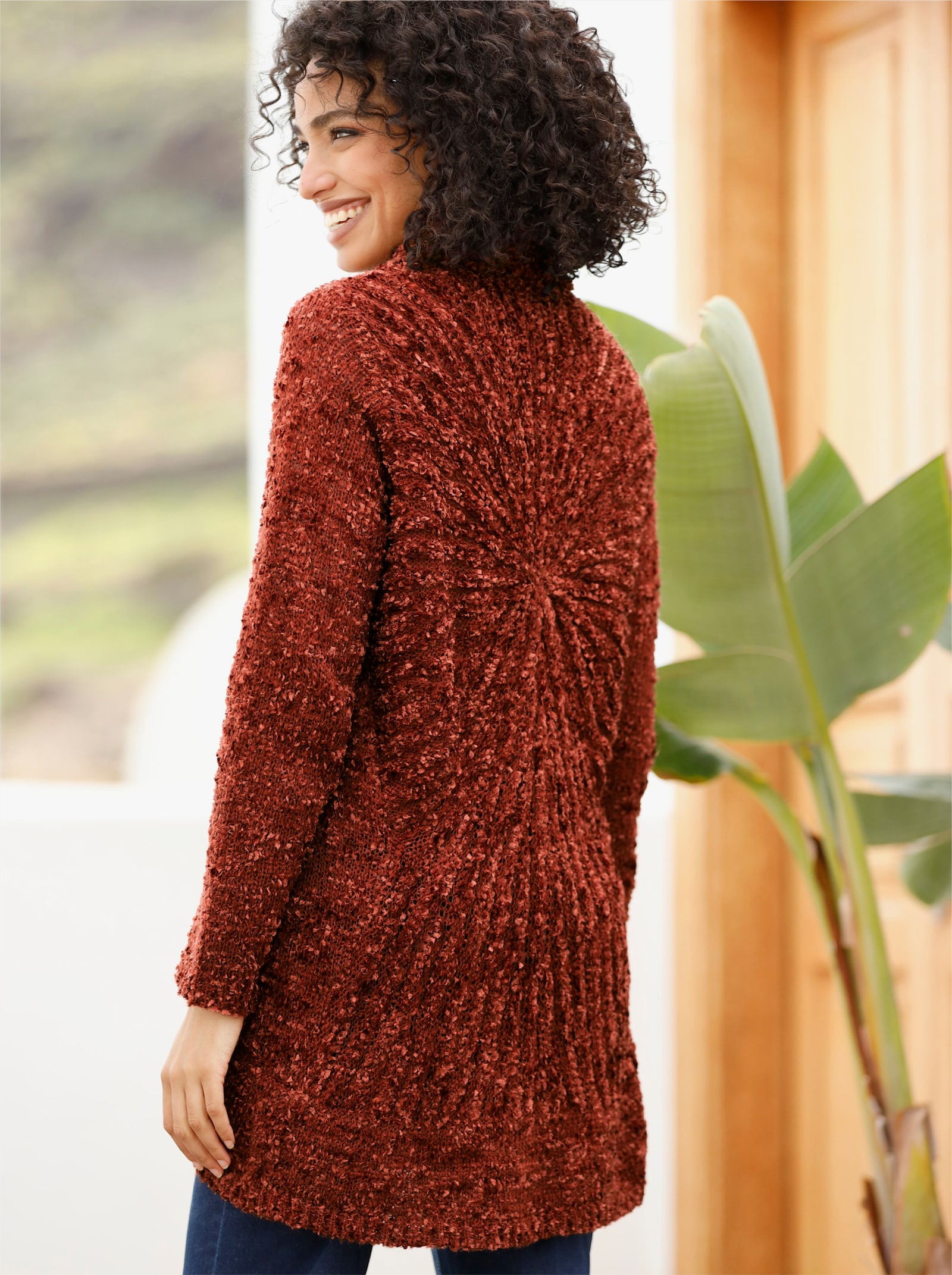 heine Longstrickjacke aus Chenille - rotbraun