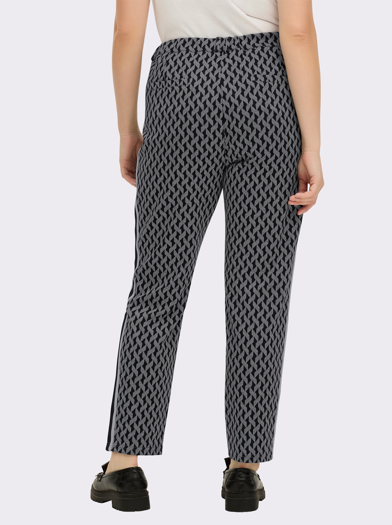 sheego Broek met jacquardpatroon en galonstrepen - zwart/ecru gedessineerd