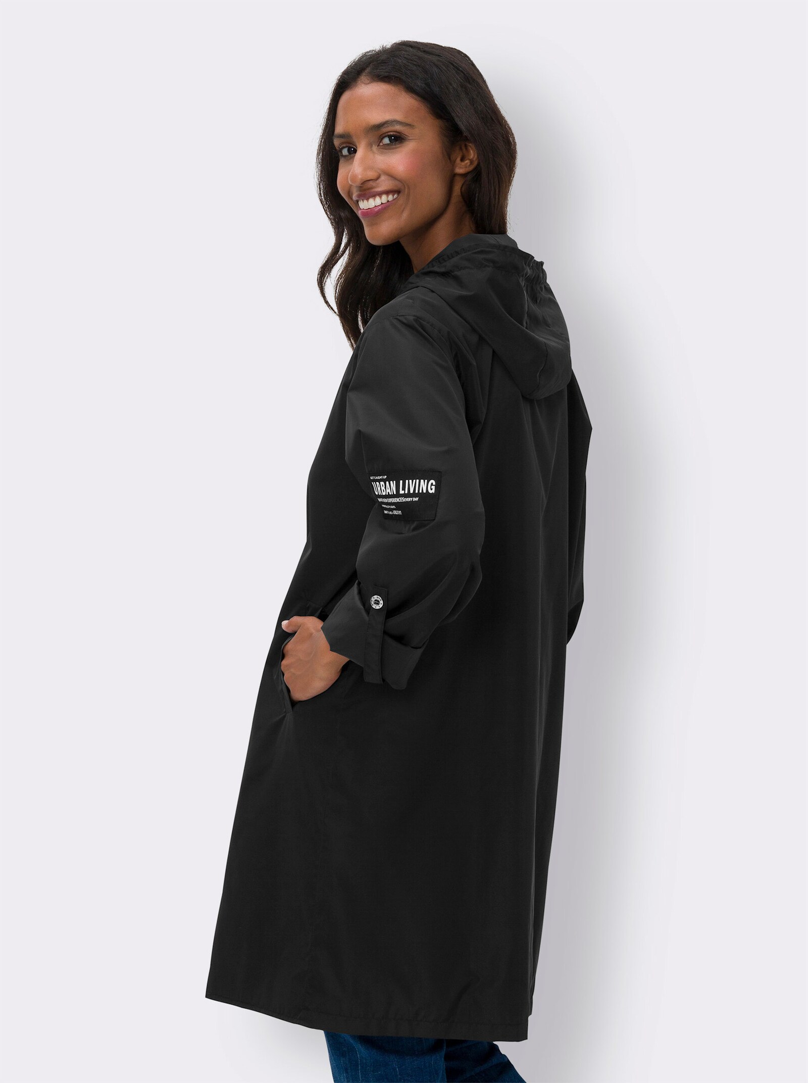 heine Kurzmantel mit krempelbaren Ärmeln - schwarz