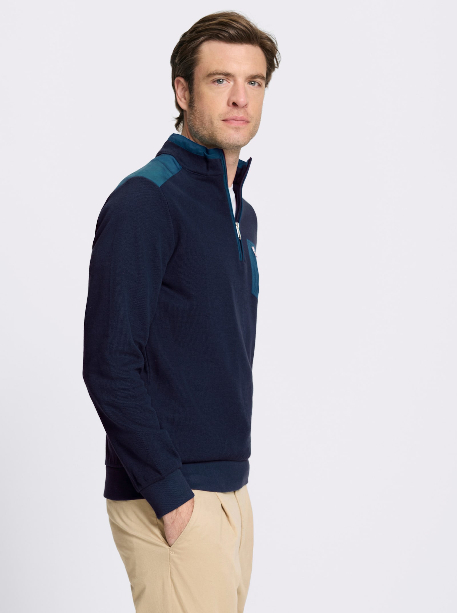 Marco Donati Sweatshirt mit grobem Ripp-Muster, Baumwolle - marine