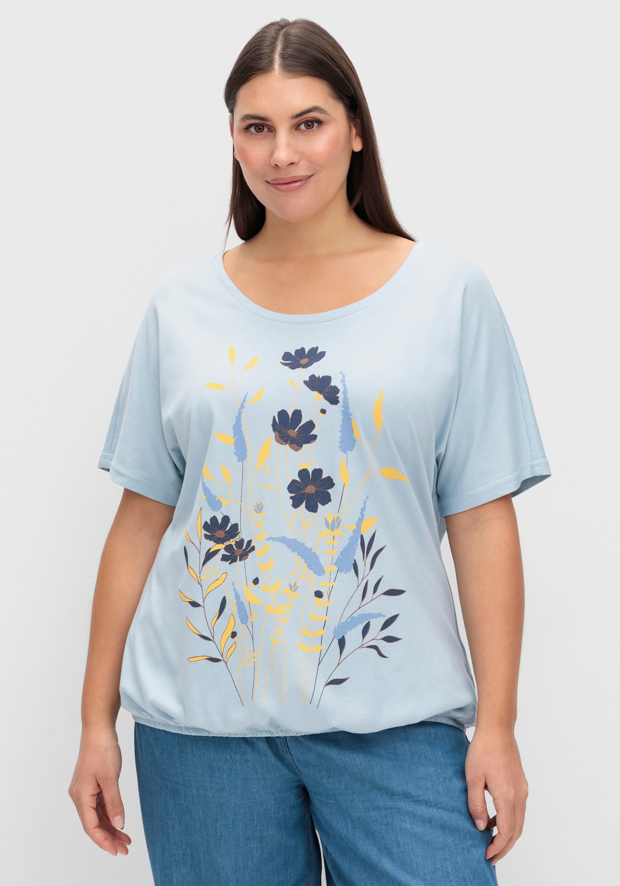T-Shirt mit Blumen-Druck im Vorderteil - hellblau