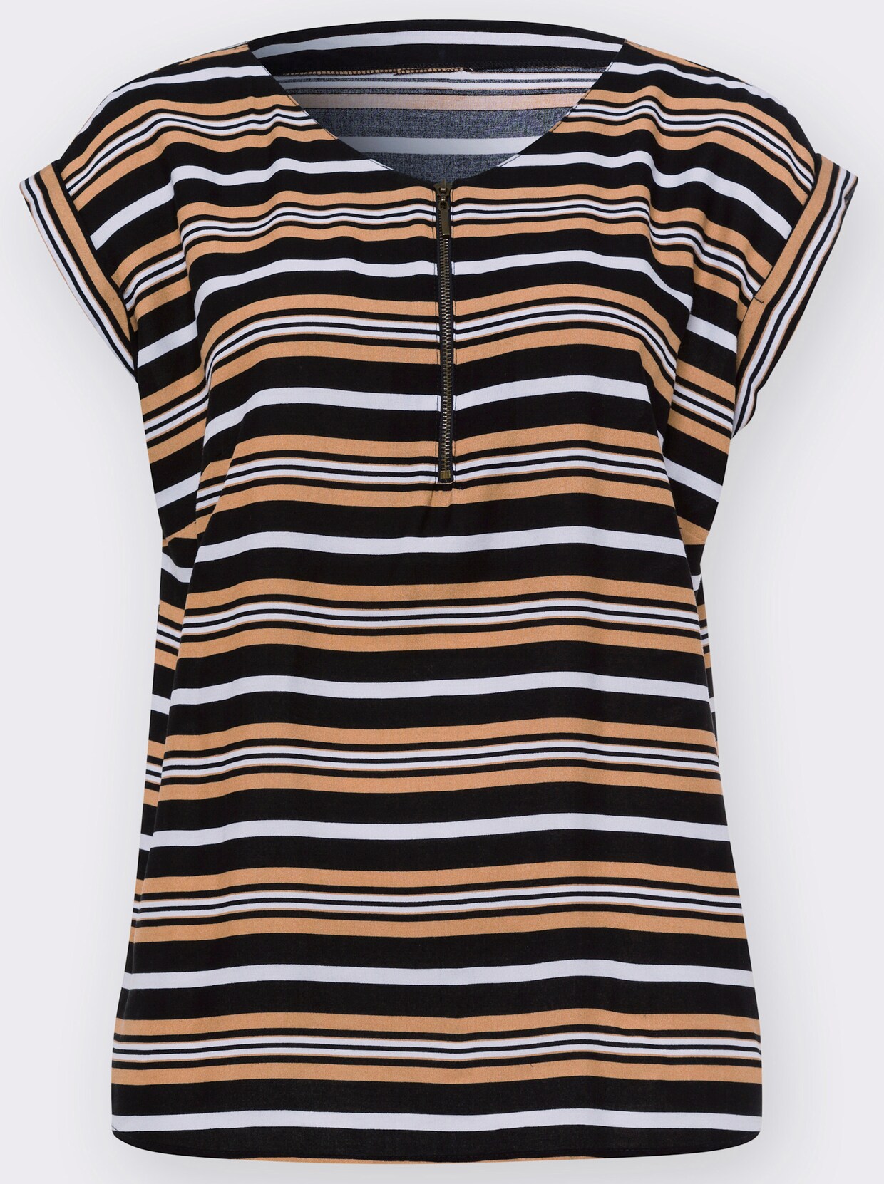Comfortabele blouse - camel/zwart gestreept