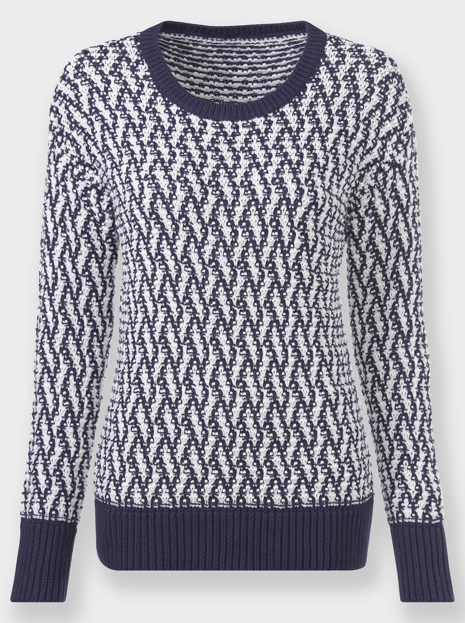 heine Langarm-Pullover in zweifarbiger Optik - marine-ecru-gemustert