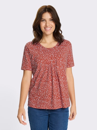 Kurzarmshirt im Punktedessin - rostrot-weiß-bedruckt