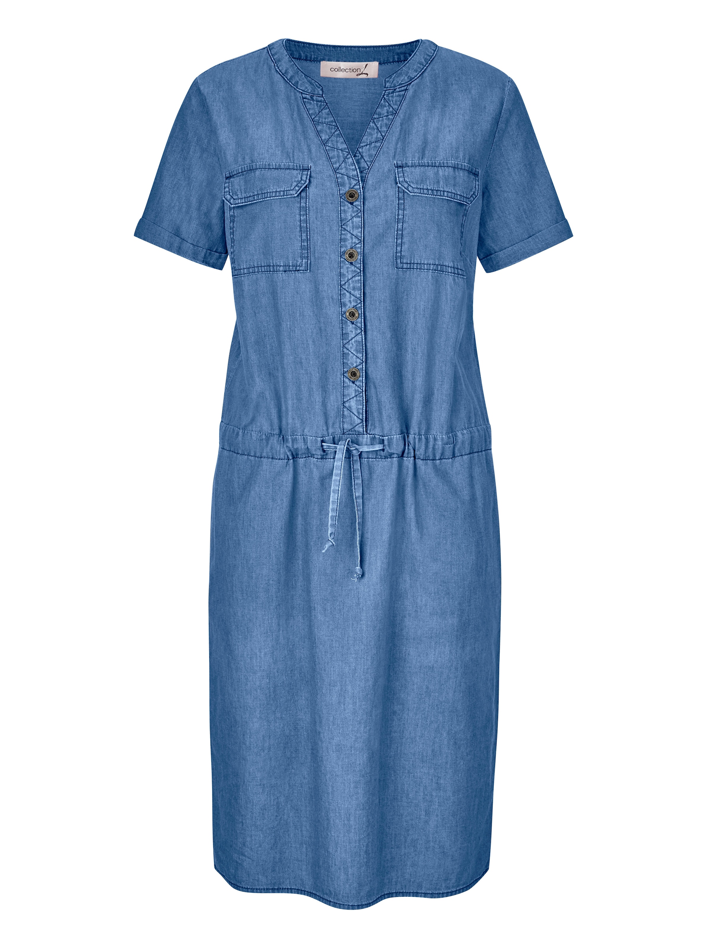 Witt Damen Blusenkleid mit Tunnelzug, blue-bleached