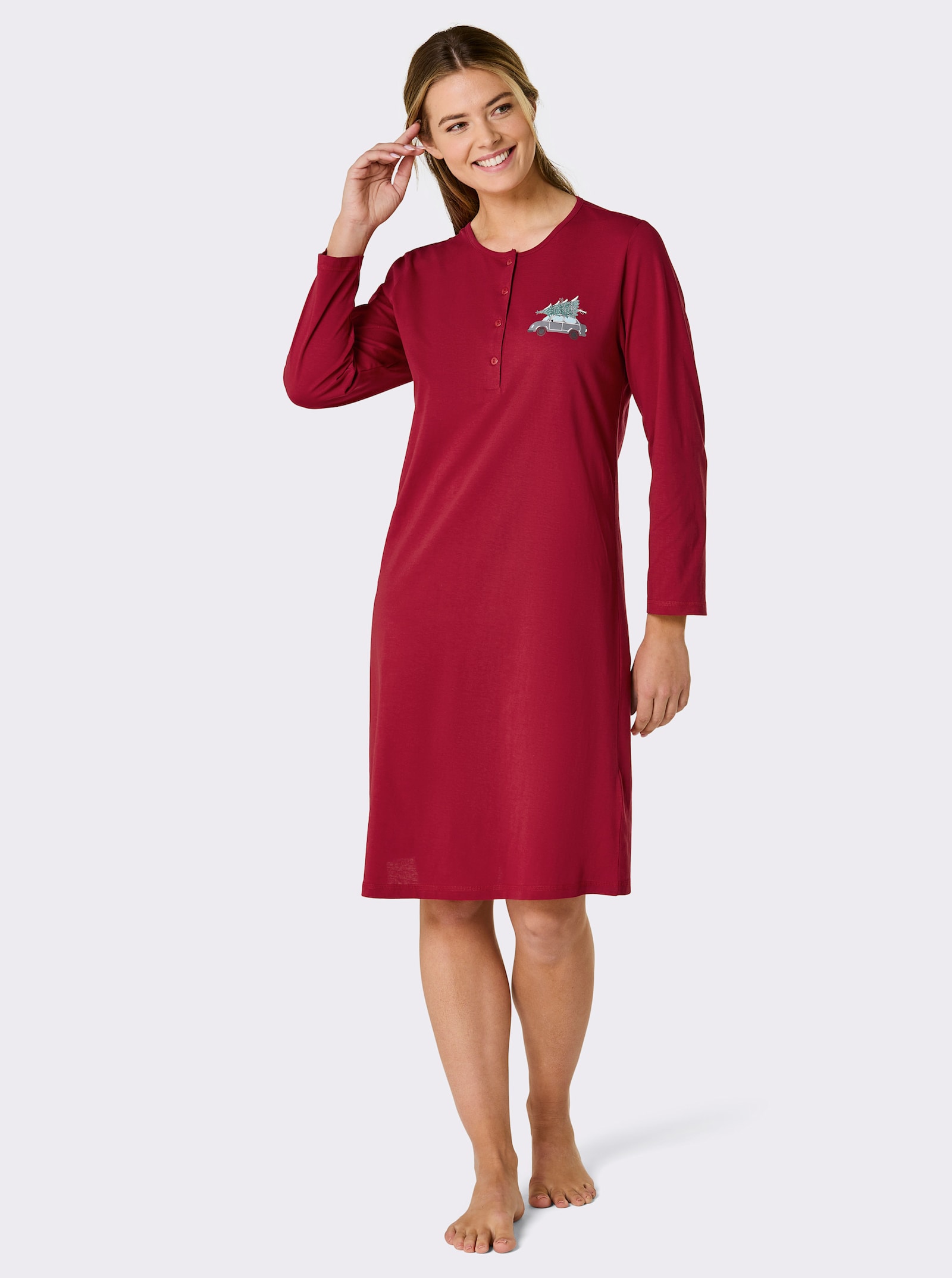 Comtessa Sleepshirt mit Knopfleiste - rot-anthrazit