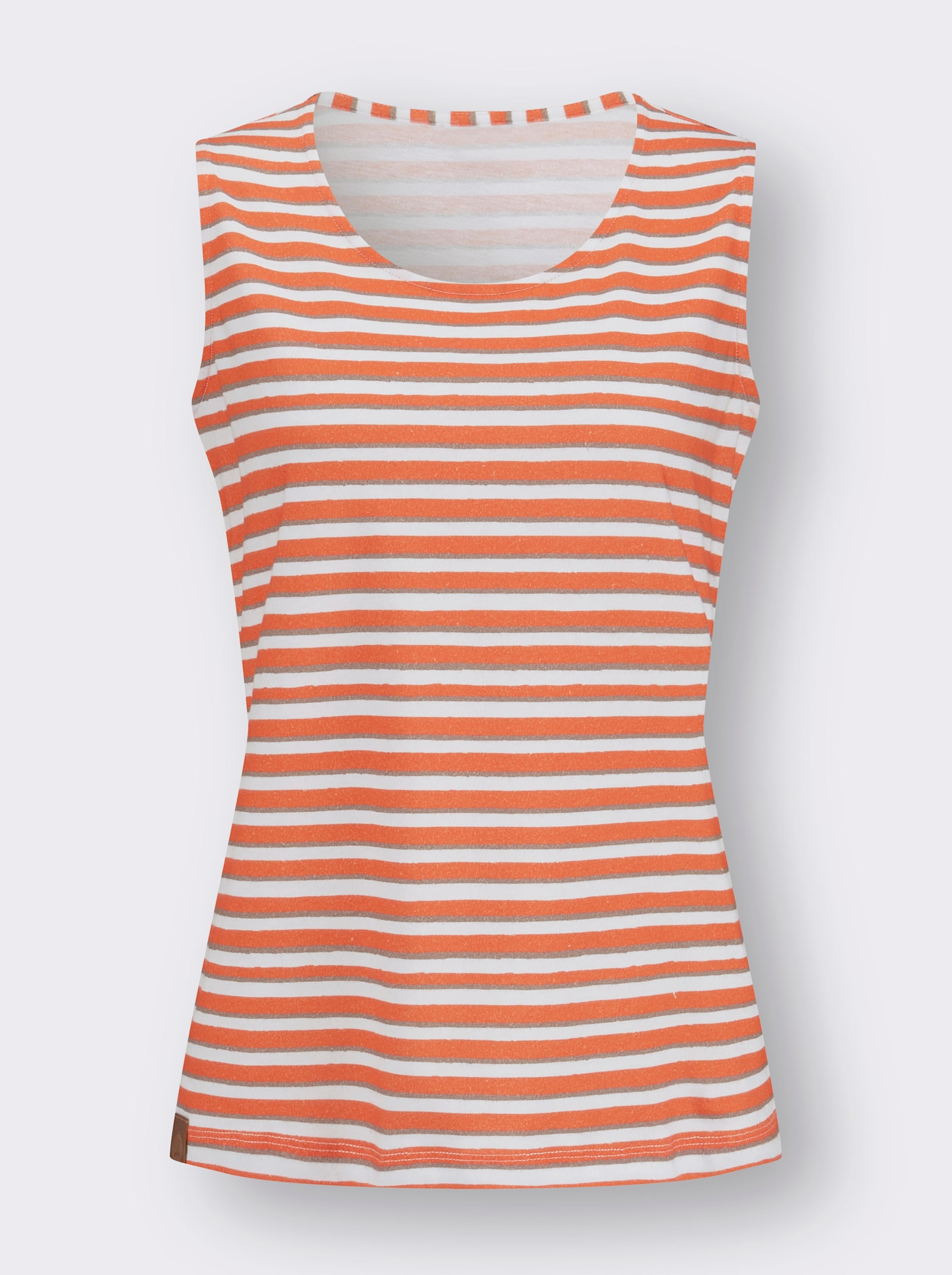 Ringelshirt mit Rundhals-Ausschnitt - orange-weiß-geringelt