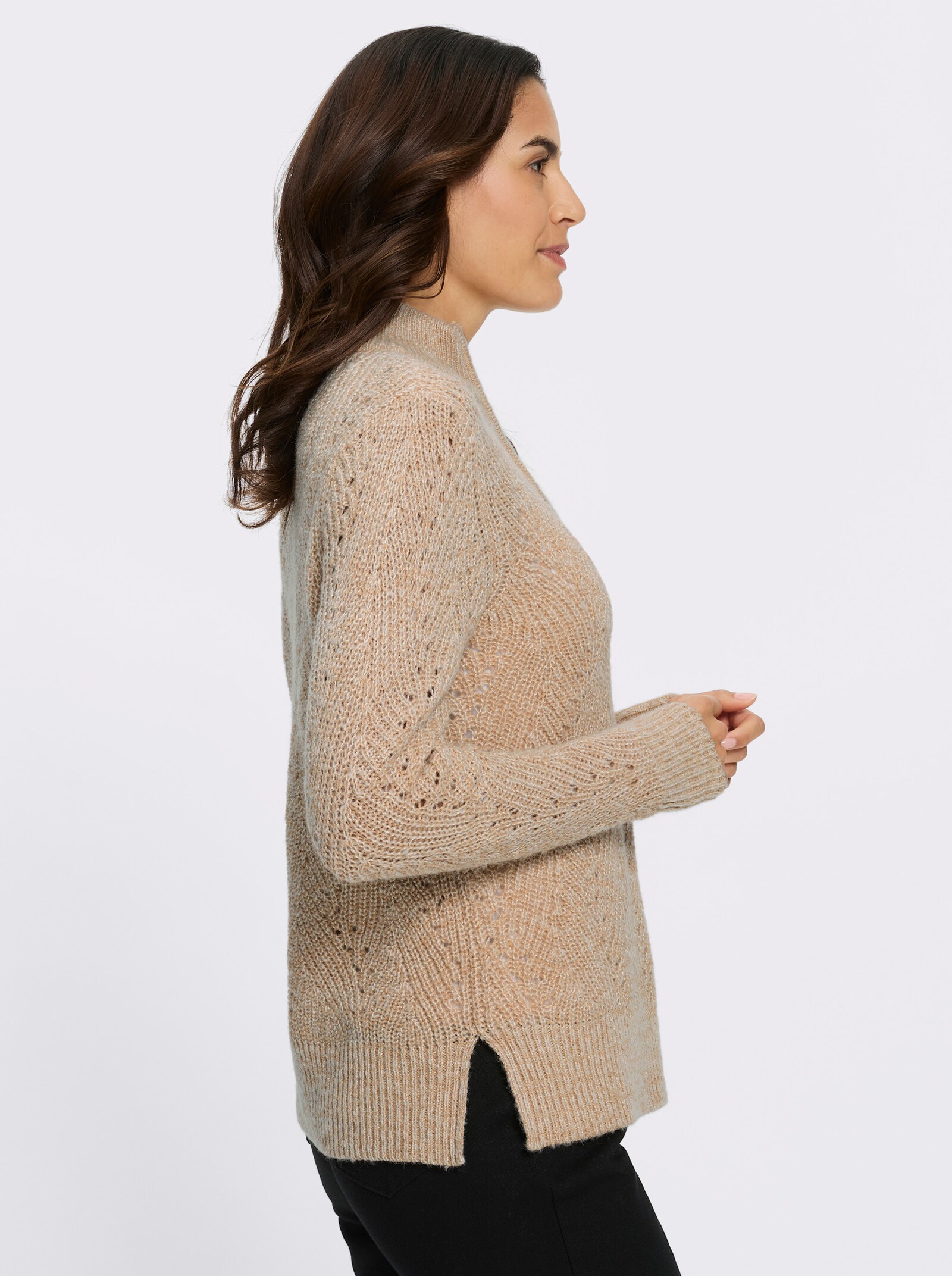 Troyer mit Ajourstrick - camel-meliert