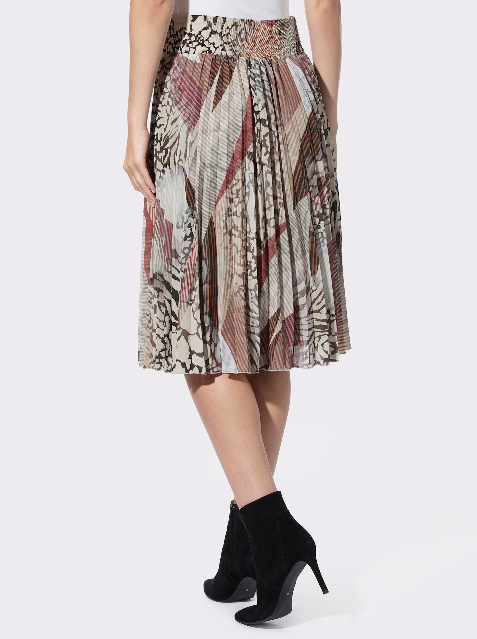 heine Plissérok met patroonmix - kers/chocolade bedrukt