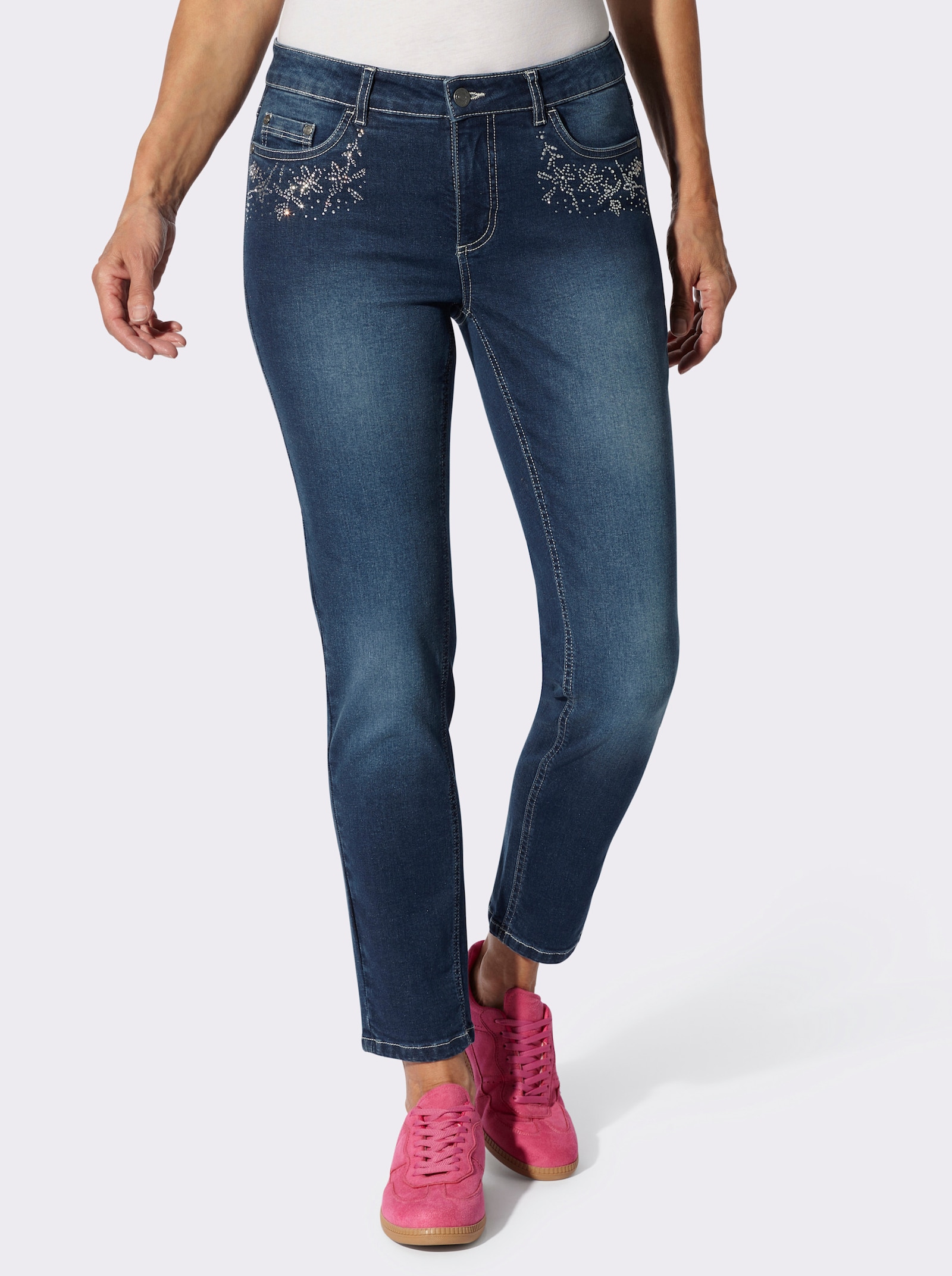 Skinny Jeans mit Glitzersteinchen - blue-stone-washed