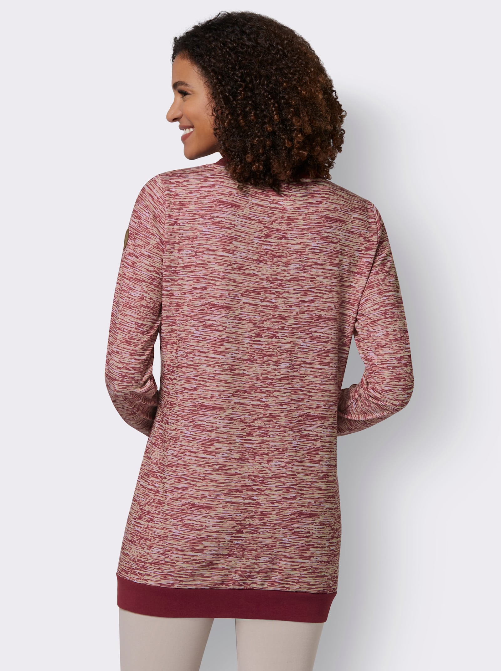 Sweatshirt in Longform - dunkelrot-weiß-meliert