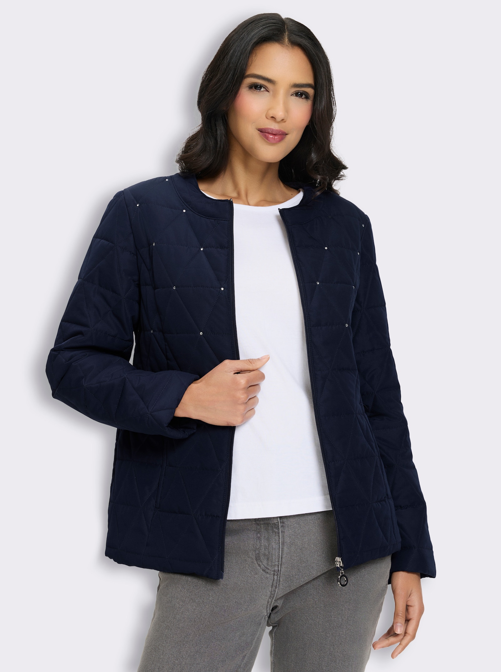 Steppjacke Rautenstepp-Muster mit Glitzersteinchen - marine