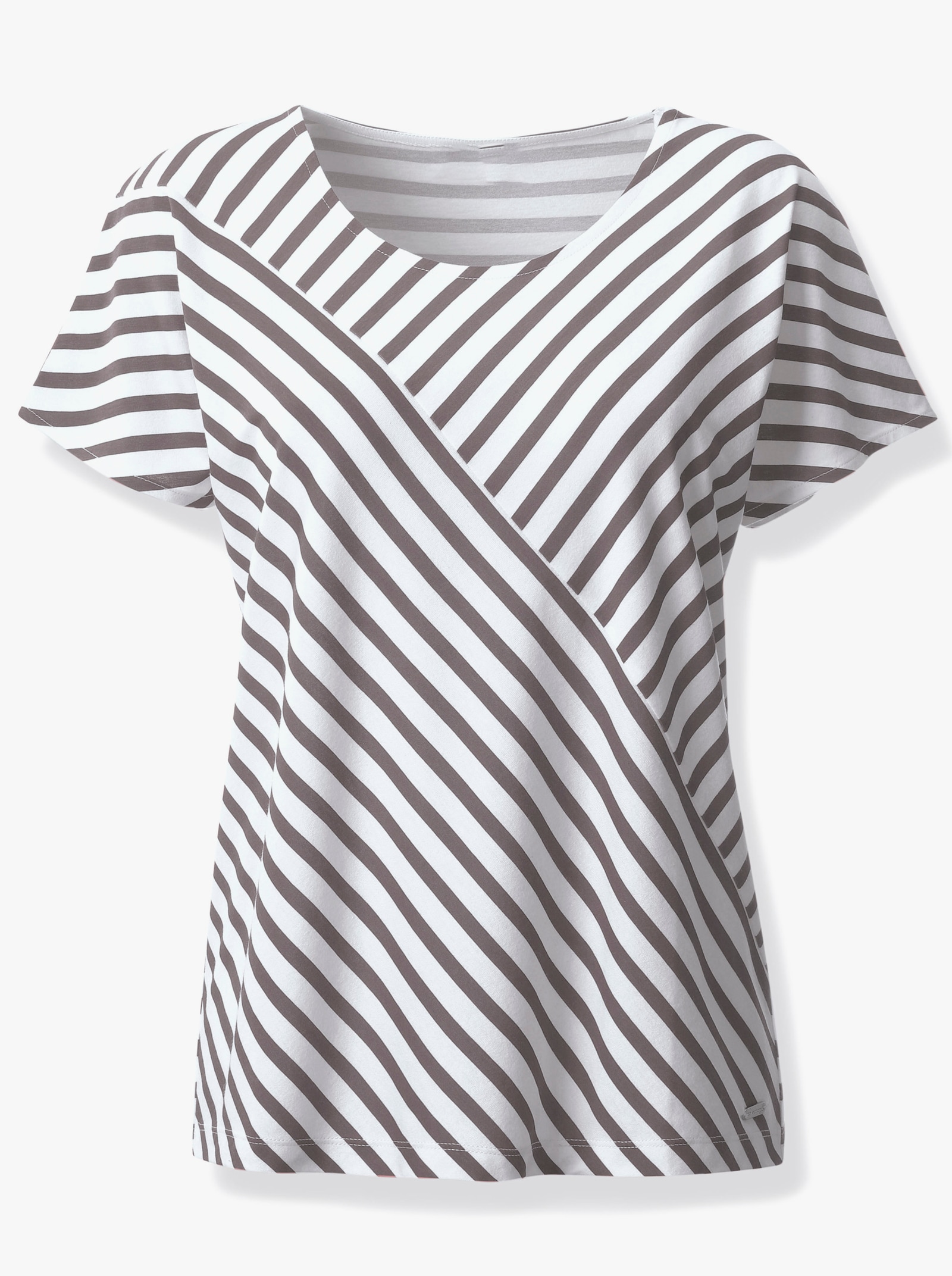 Streifenshirt mit überschnittenen Schultern - dunkeltaupe-weiß-gestreift