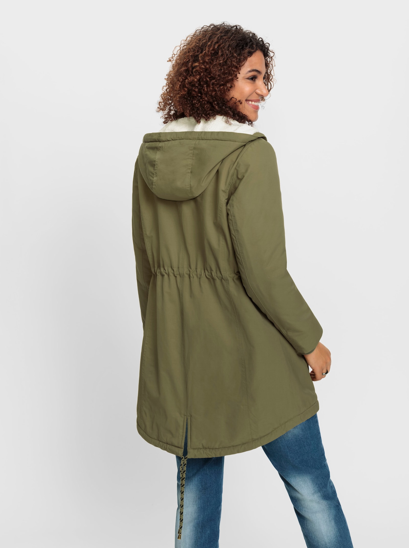 Parka mit gefütterter Kapuze - oliv