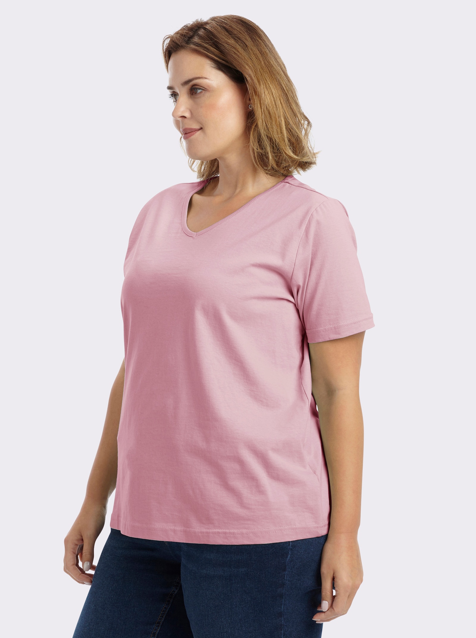 Kurzarmshirt mit V-Ausschnitt - rosé