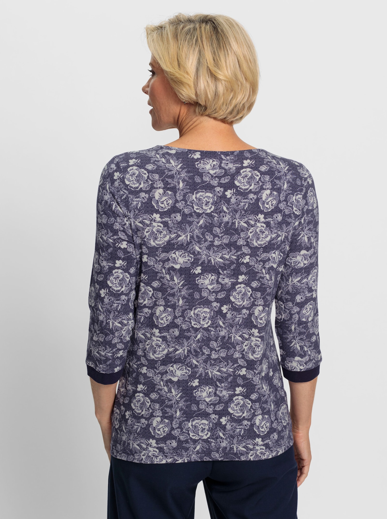 2-in-1-shirt in bloemdessin - marine/ecru geprint