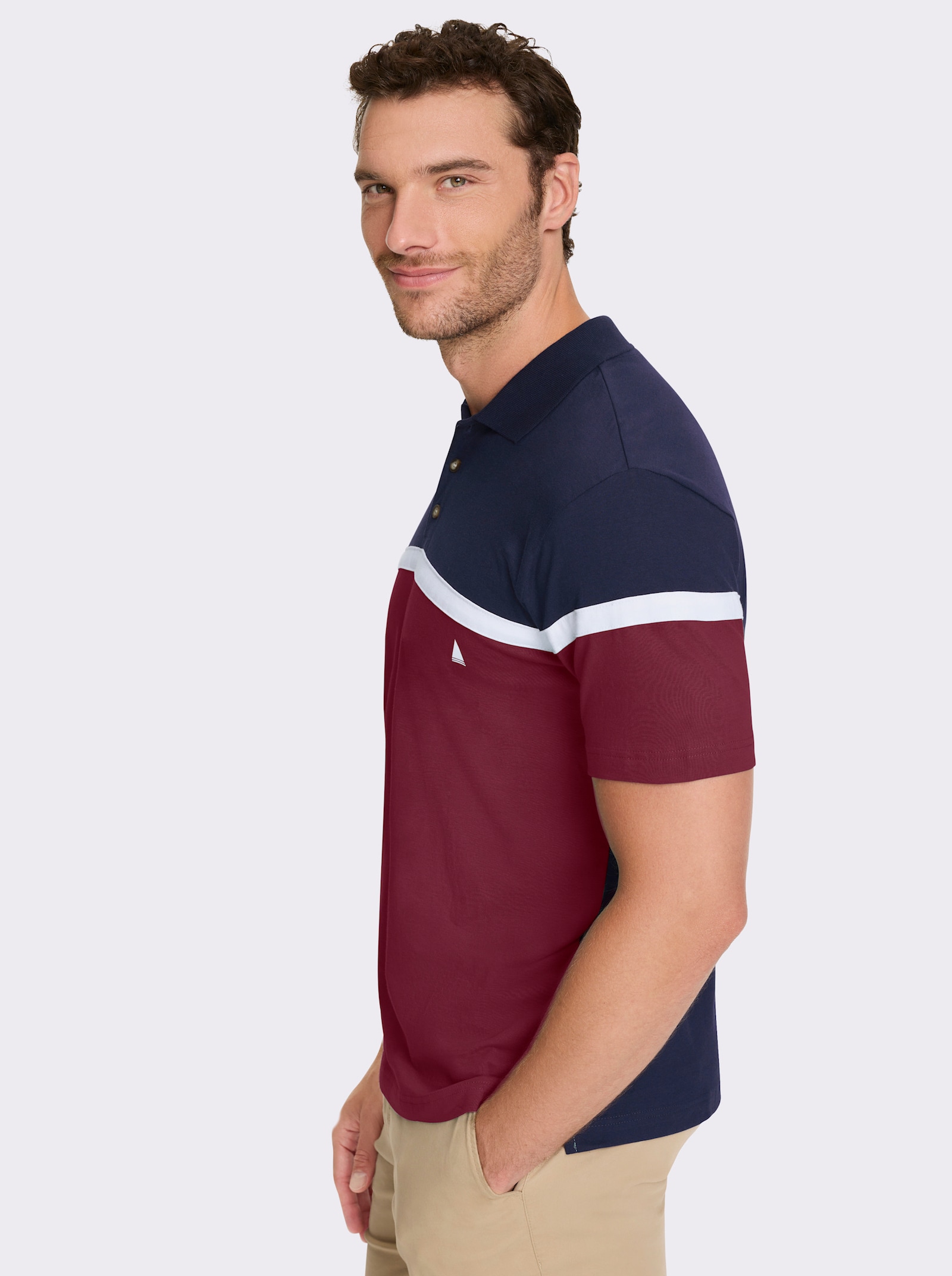 Catamaran Kurzarmshirt aus Baumwolle. Colour Blocking - marine-dunkelrot
