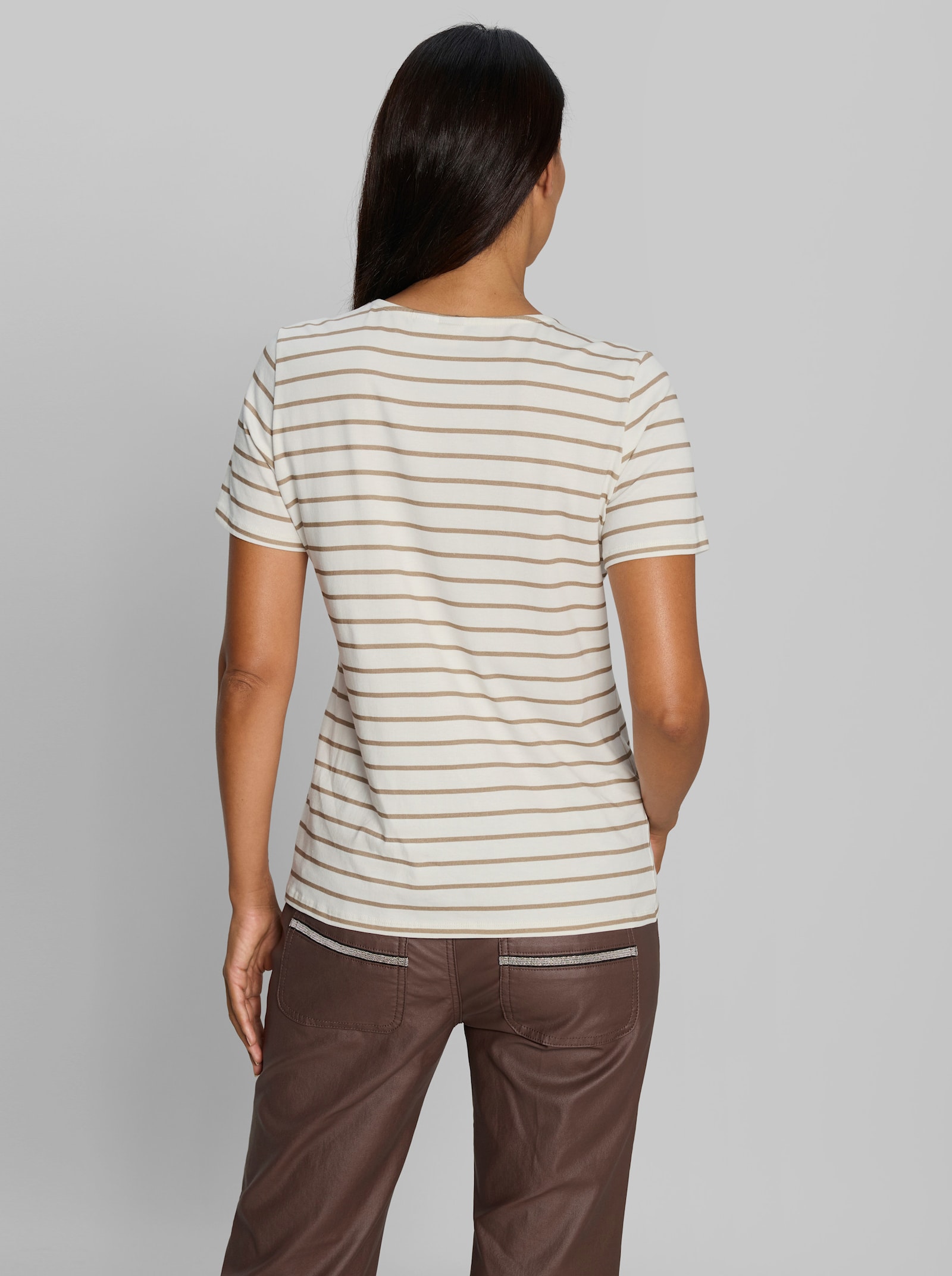 heine Kurzarmshirt im Ringel-Dessin - ecru-beige-geringelt