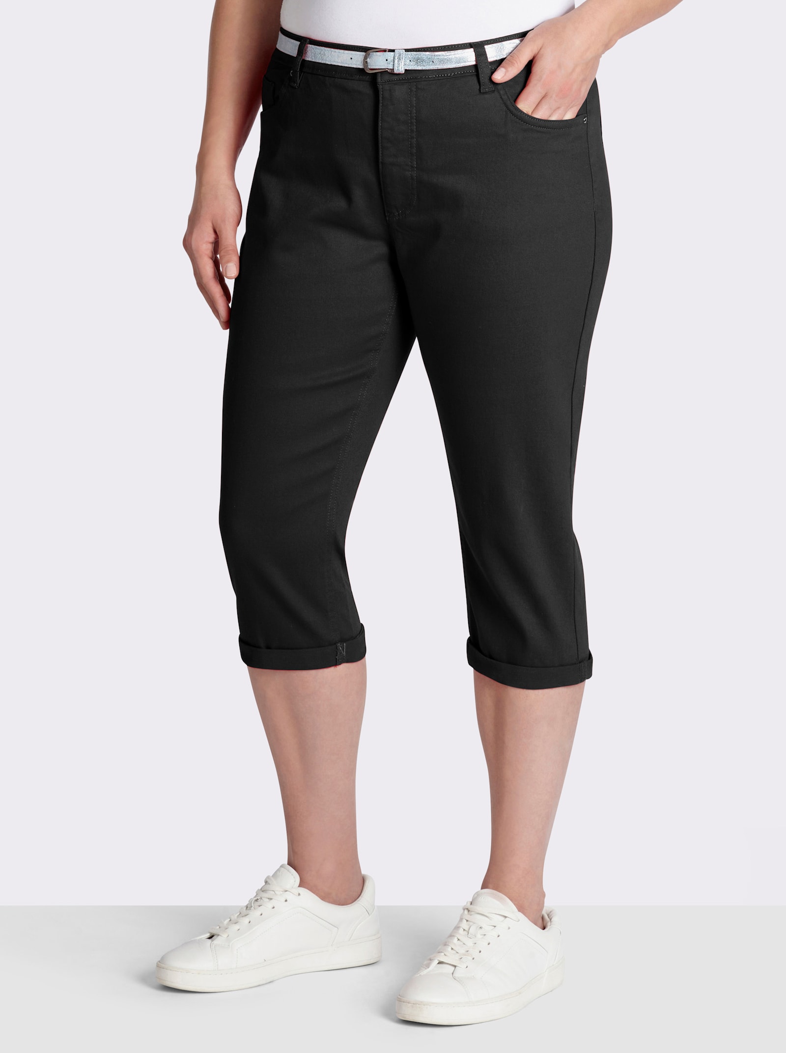 Caprijeans inklusive Gürtel - schwarz