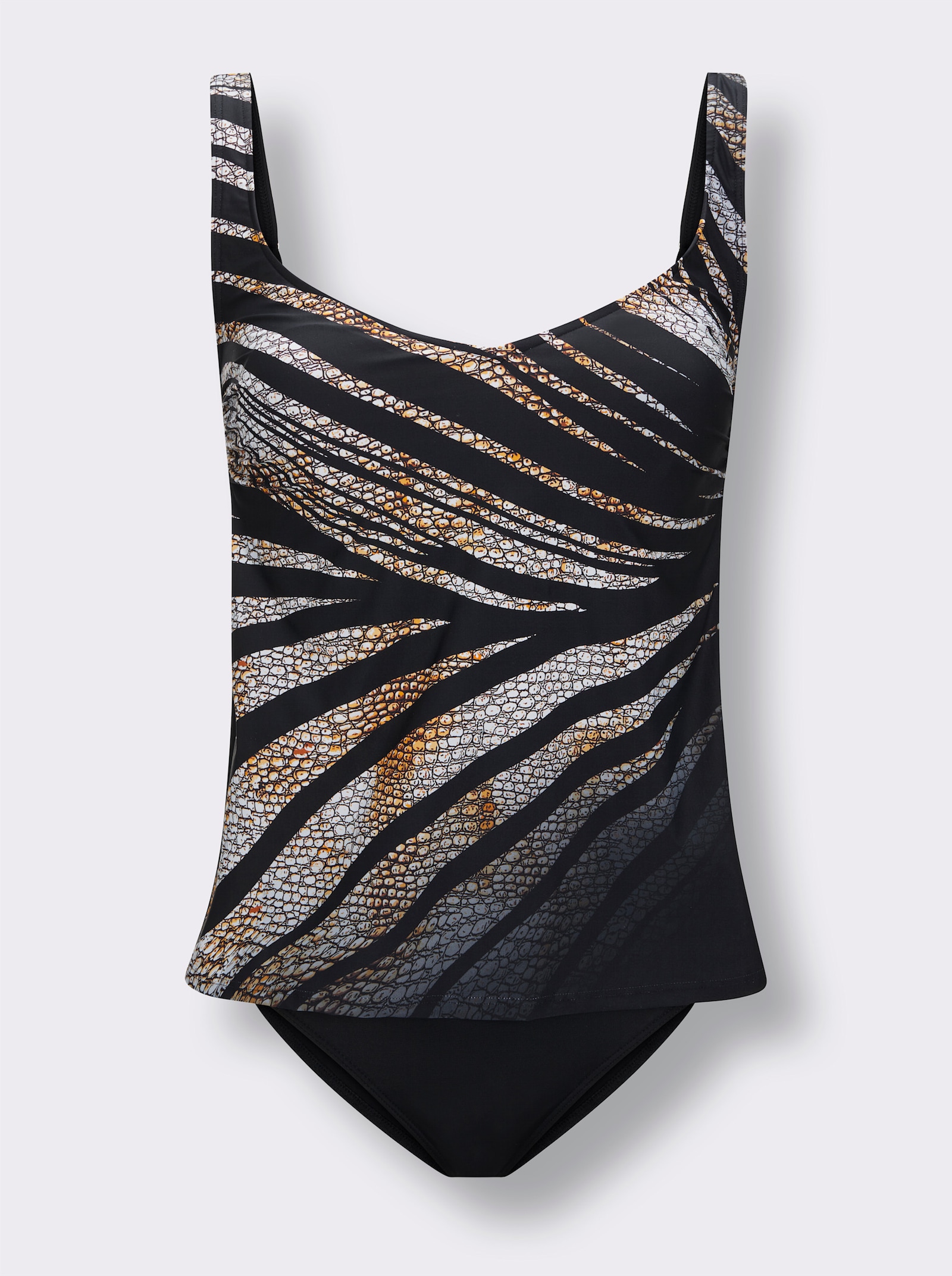 Tankini mit einfarbiger Hose - schwarz-braun-bedruckt
