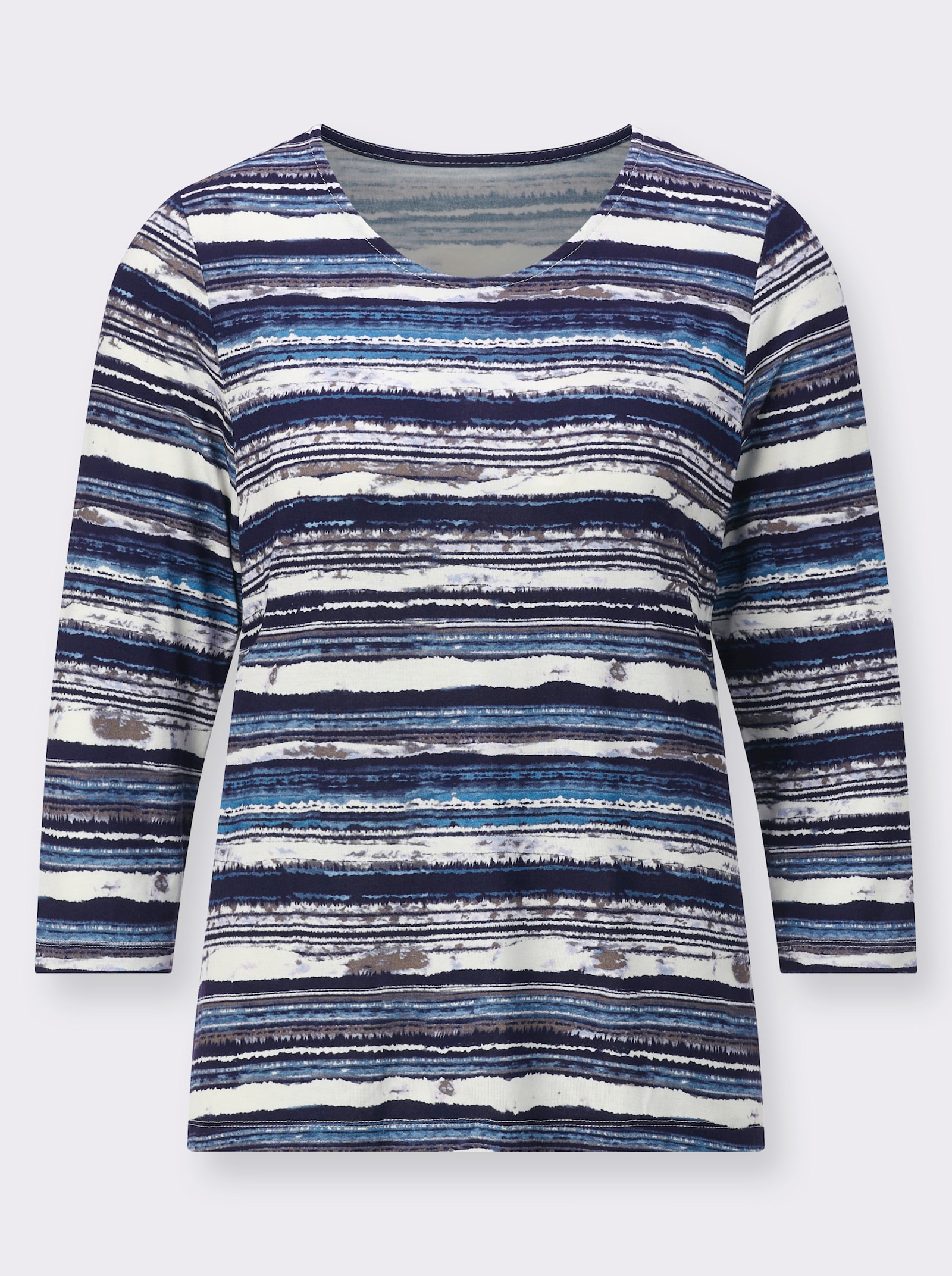 Rundhalsshirt mit 3/4-Ärmeln - eisblau-beige-bedruckt