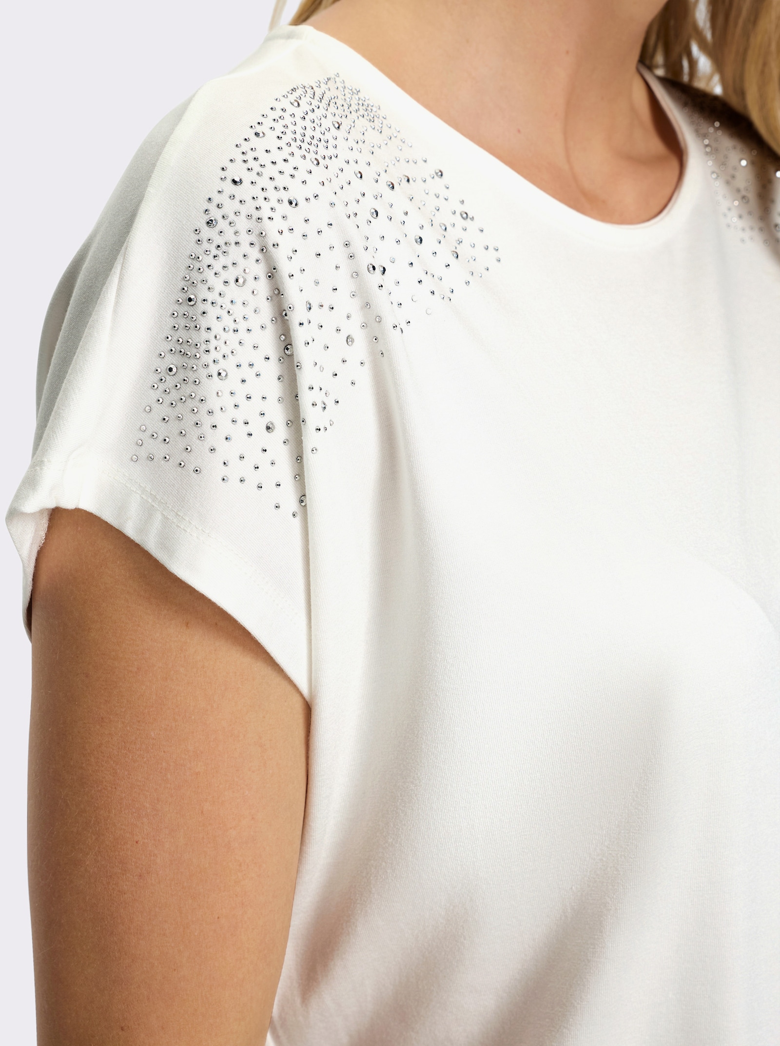 heine Kurzarmshirt mit Glitzersteinchen - ecru