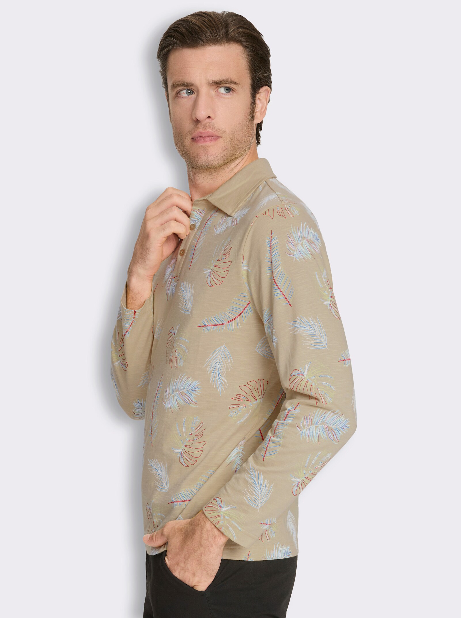 Marco Donati Langarmshirt aus Flammgarn - beige-bedruckt