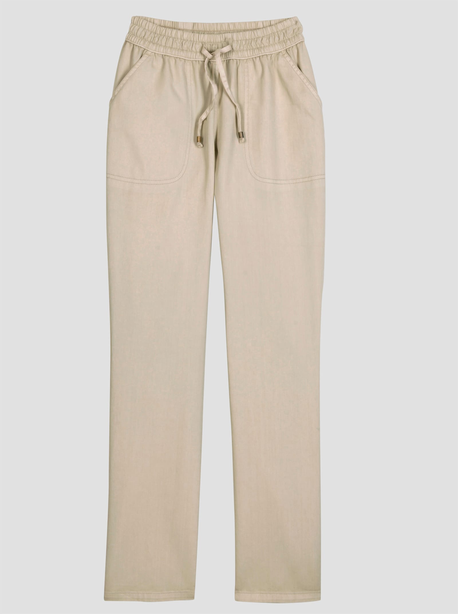 Comfortjeans met gesmokte band - zand