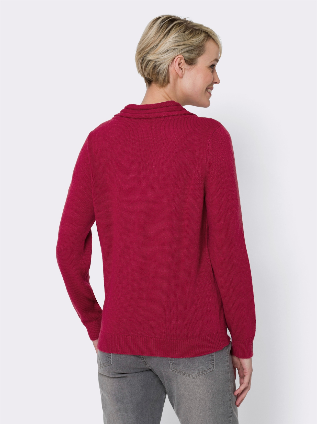 V-Ausschnitt-Pullover - himbeere