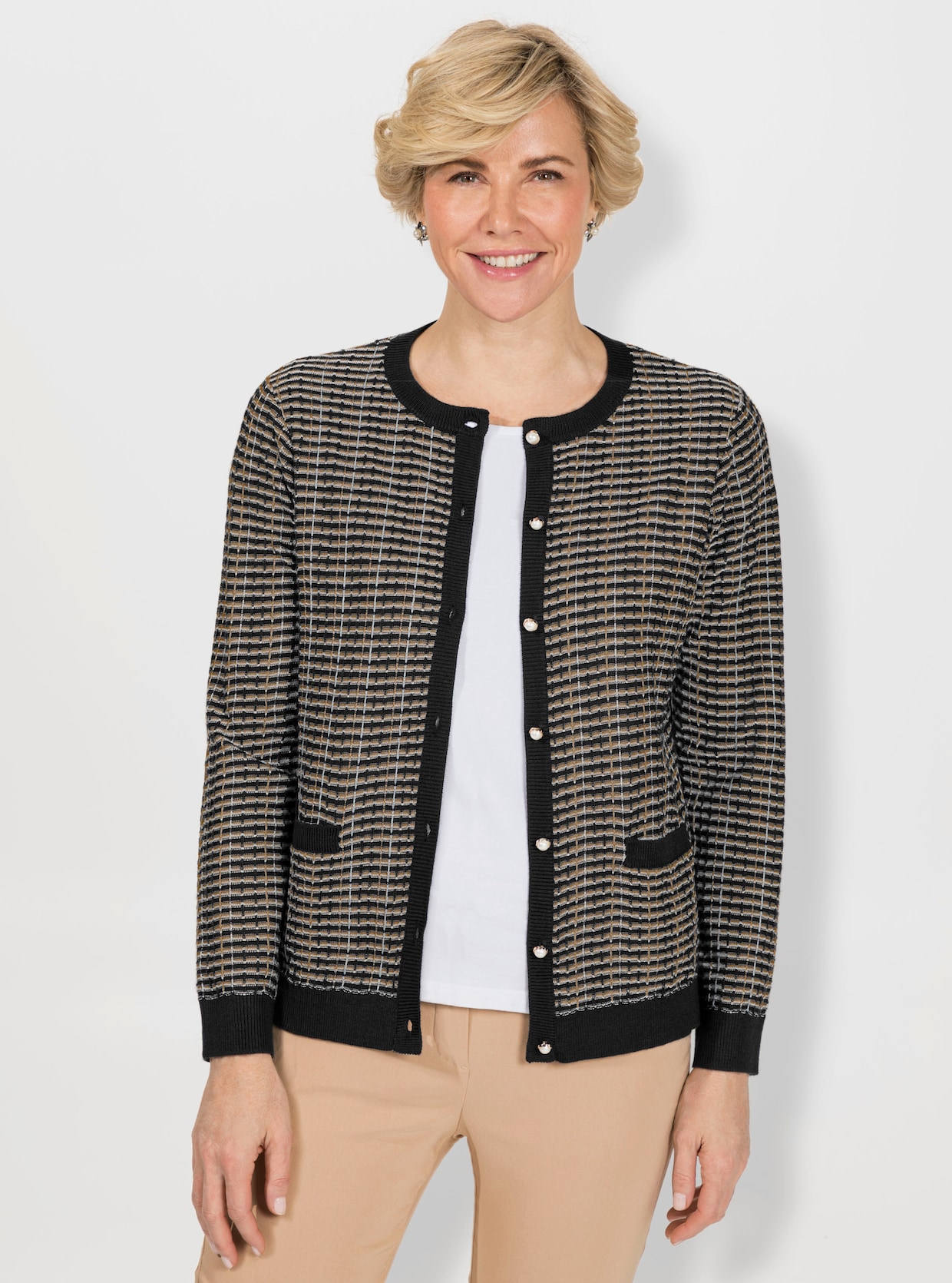 Cardigan - camel-schwarz-gemustert