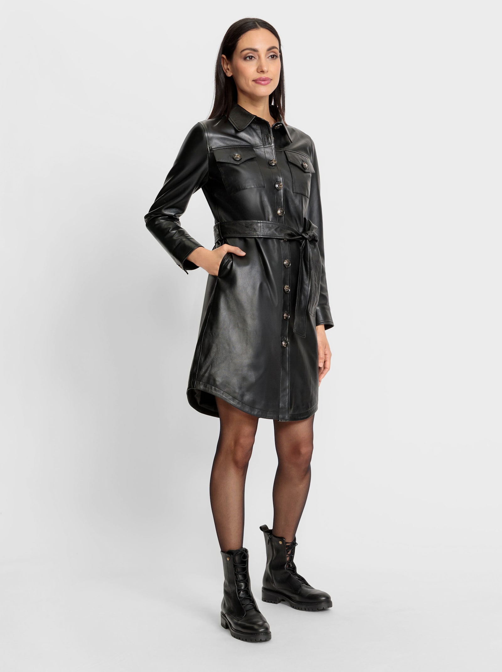 heine Lederkleid mit Knopfleiste - schwarz