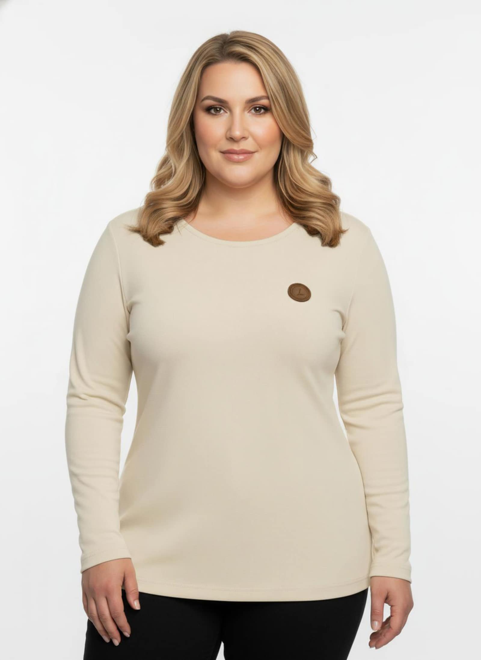 Longsleeve mit paspeliertem Rundhals-Ausschnitt - elfenbein