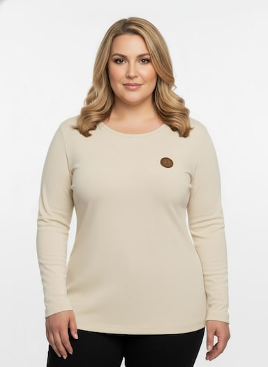 Longsleeve mit paspeliertem Rundhals-Ausschnitt - elfenbein