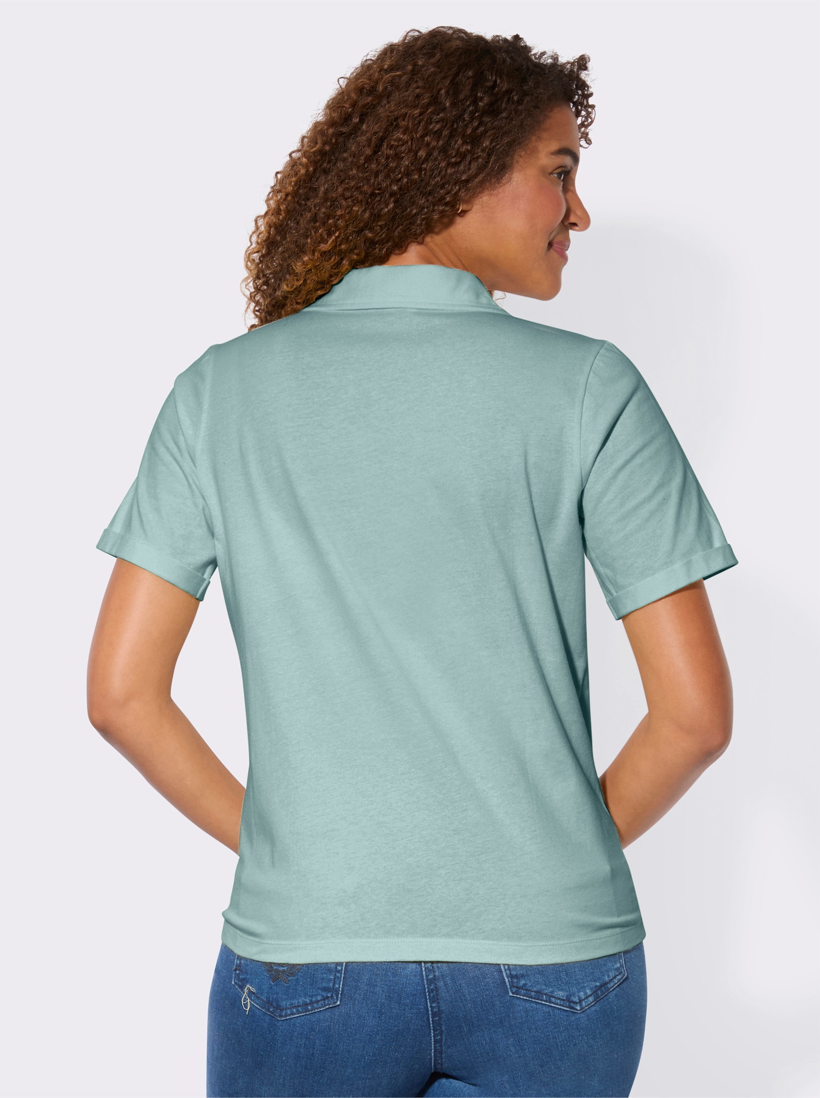 Kurzarmshirt mit Polokragen - kalkmint
