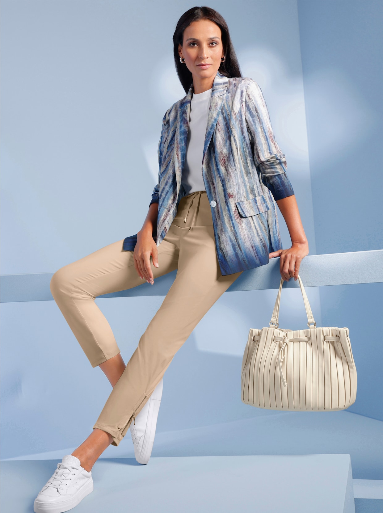 heine Blusenblazer - rauchblau-sesam-bedruckt