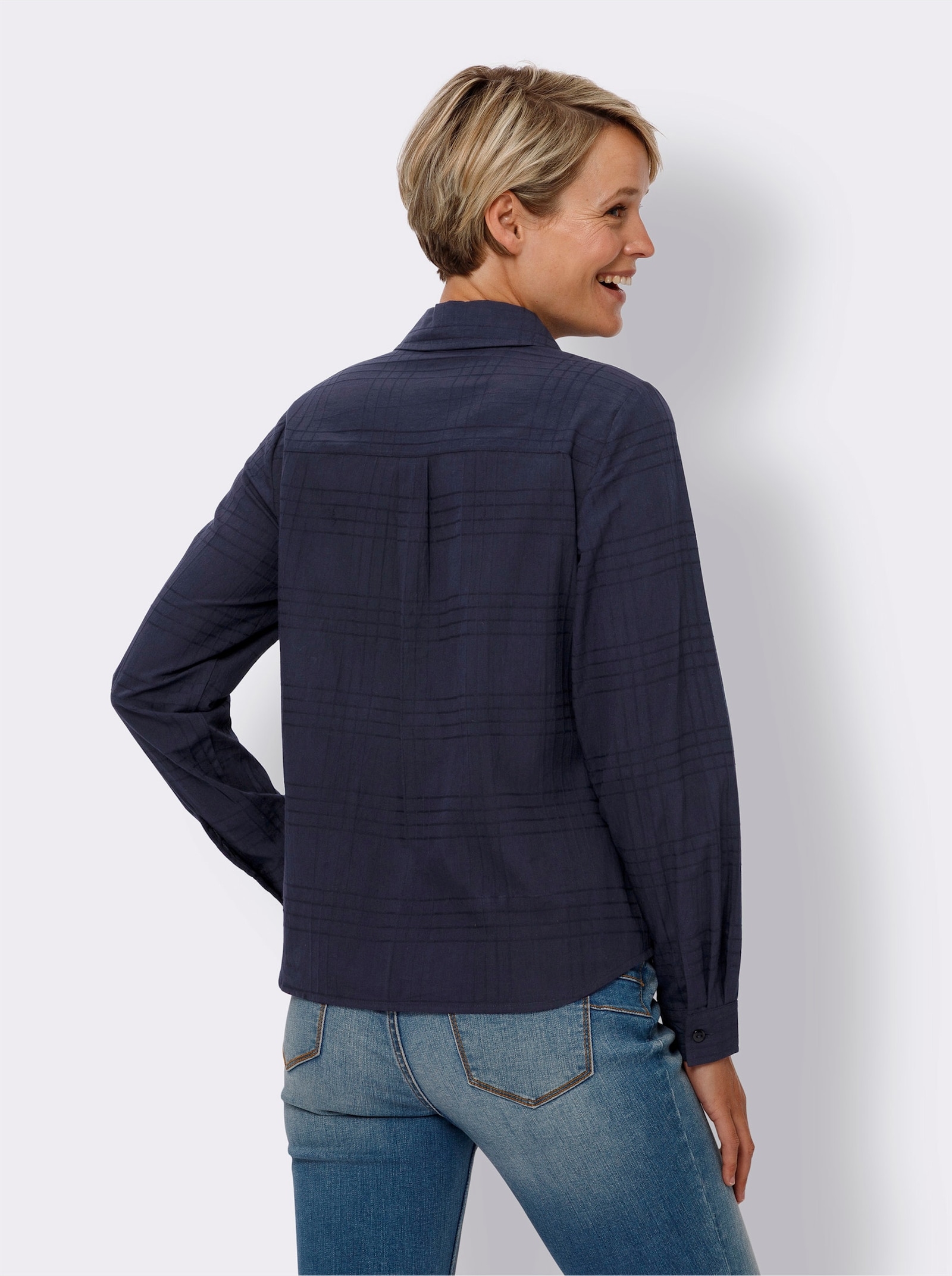 Blouse met lange mouwen en overhemdkraag - marine