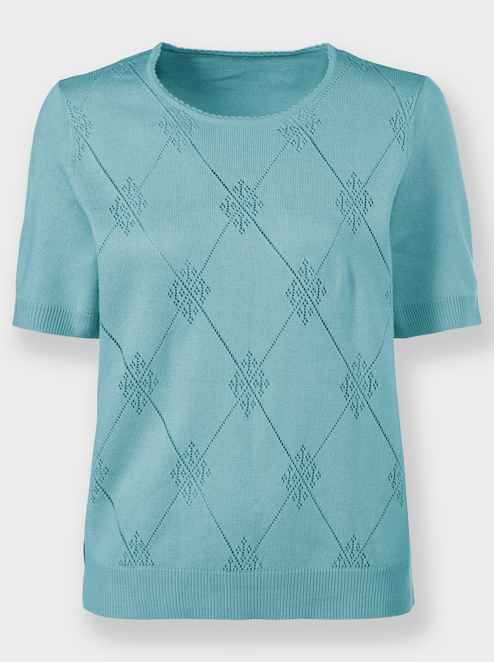 Rundhalspullover hinten glatt gestrickt - aquamarin