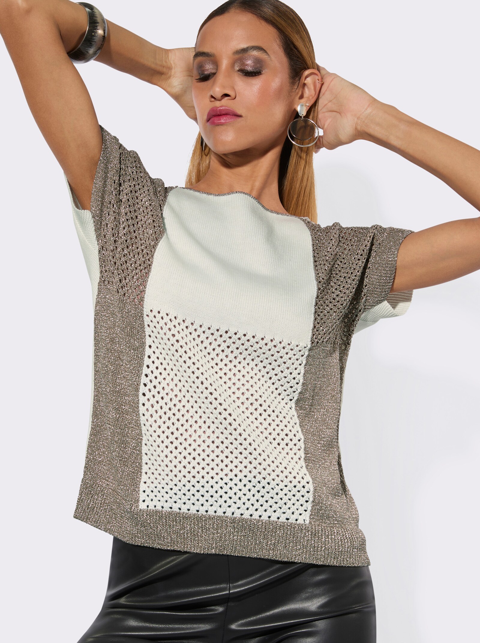 Ajourpullover mit Glanzgarn - sesam-ecru