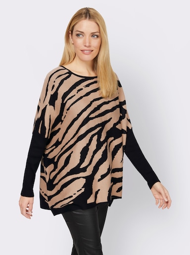 heine Oversized pullover met dierenprint - zwart/beige gedessineerd