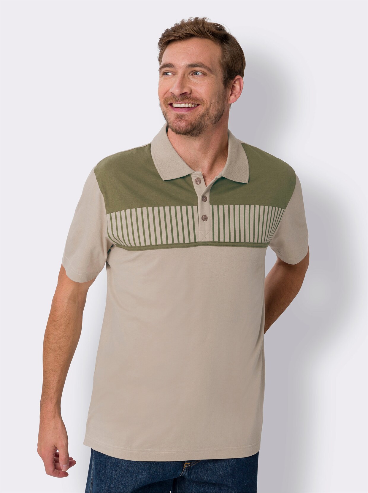 Kurzarm-Poloshirt - sesam-oliv