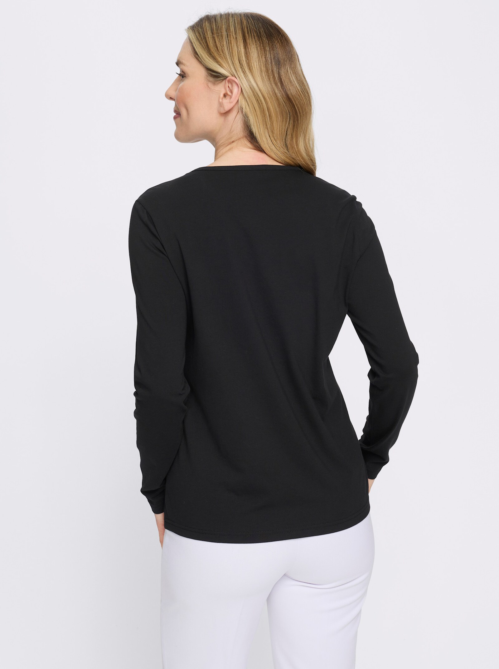 Langarmshirt mit platziertem Rosen-Leo-Print - schwarz