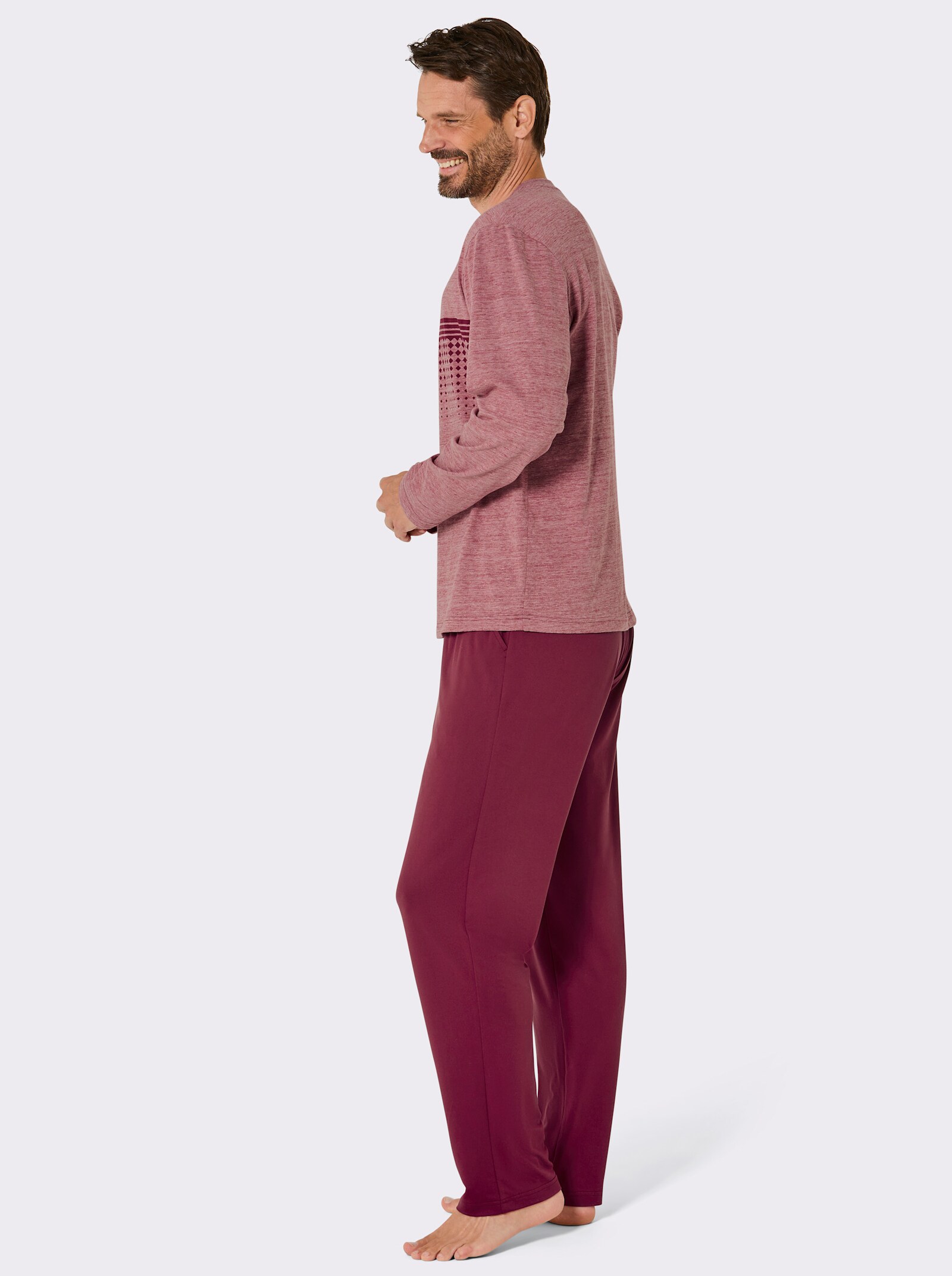 wäschepur men Schlafanzug mit weiter Hose - dunkelrot-beige-meliert