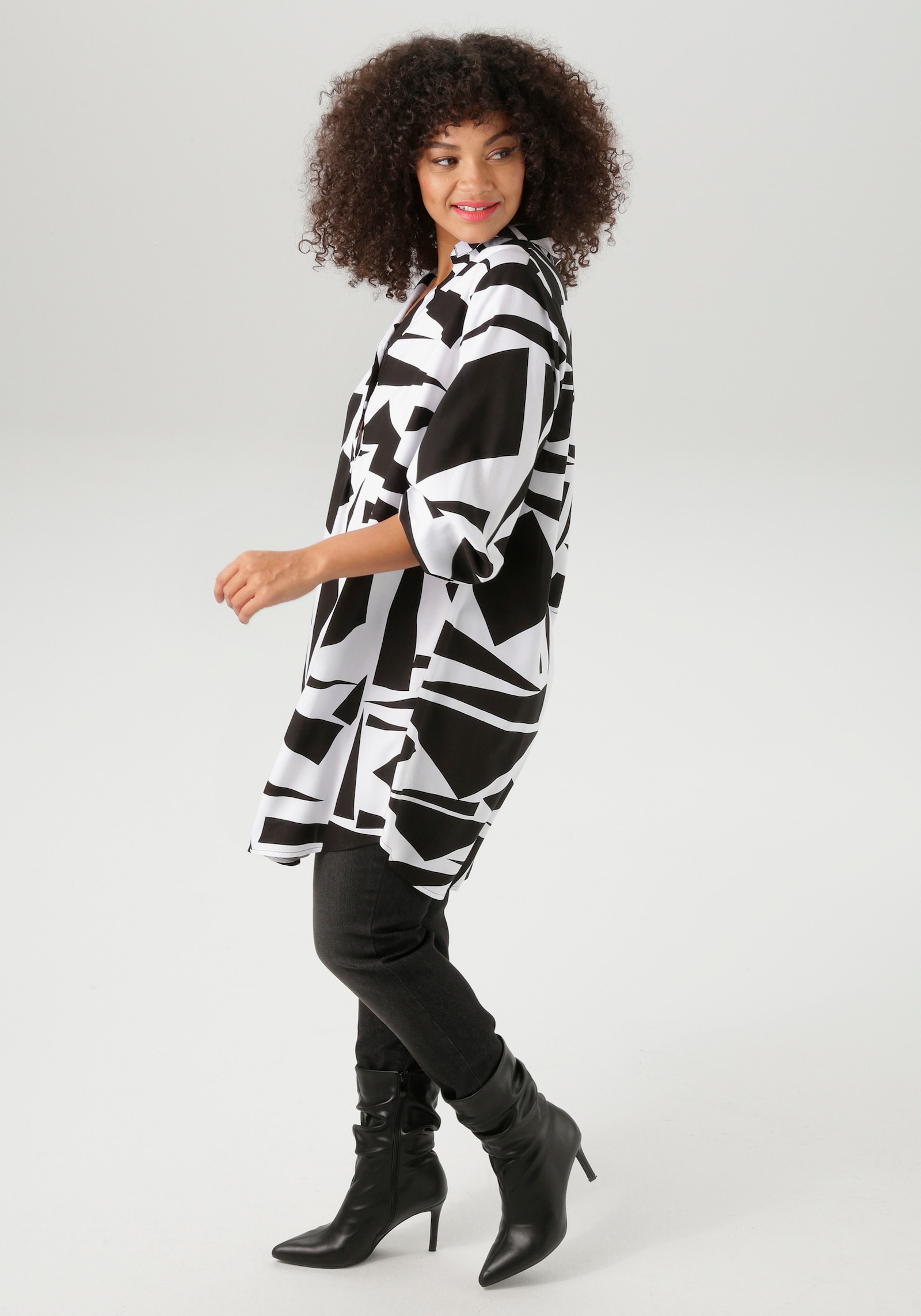 Aniston PLUS Longbluse - weiß-schwarz