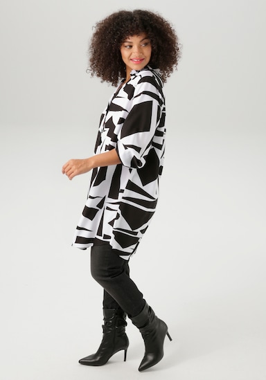 Aniston PLUS Longbluse - weiß-schwarz