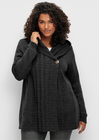 sheego by Joe Browns Kapuzenstrickjacke mit Knopf - anthrazit