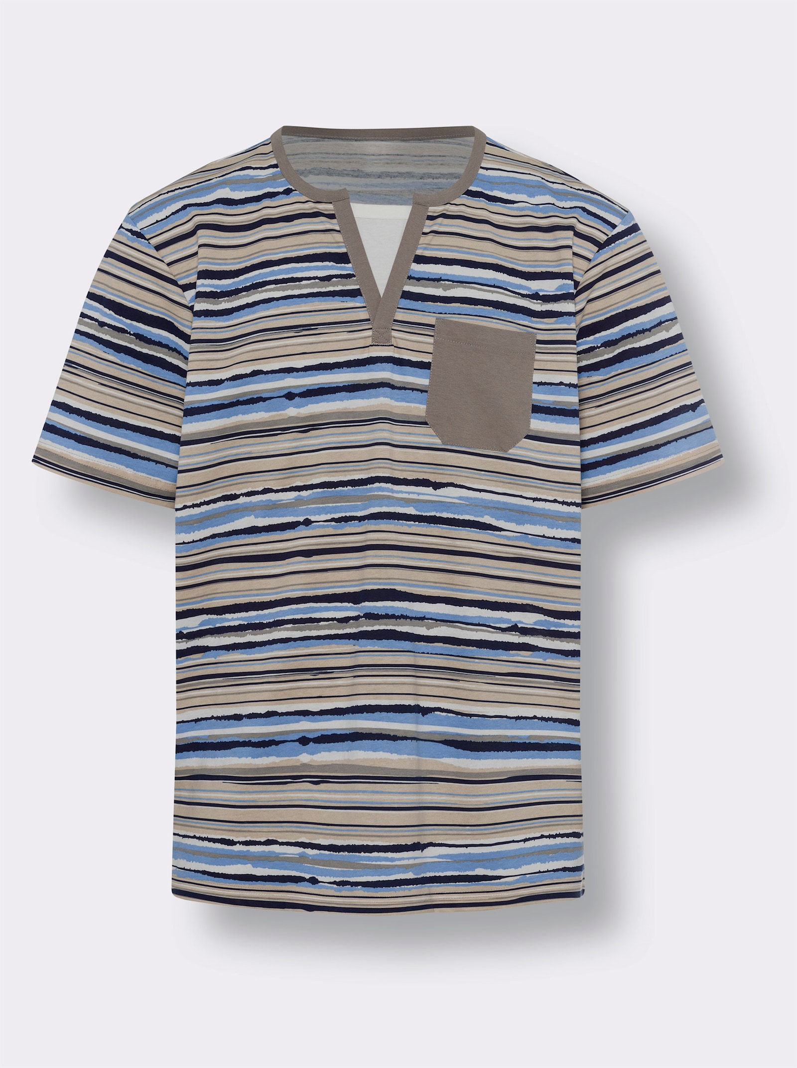 Shortama met inzet bij de hals - hemelsblauw-beige-bedrukt